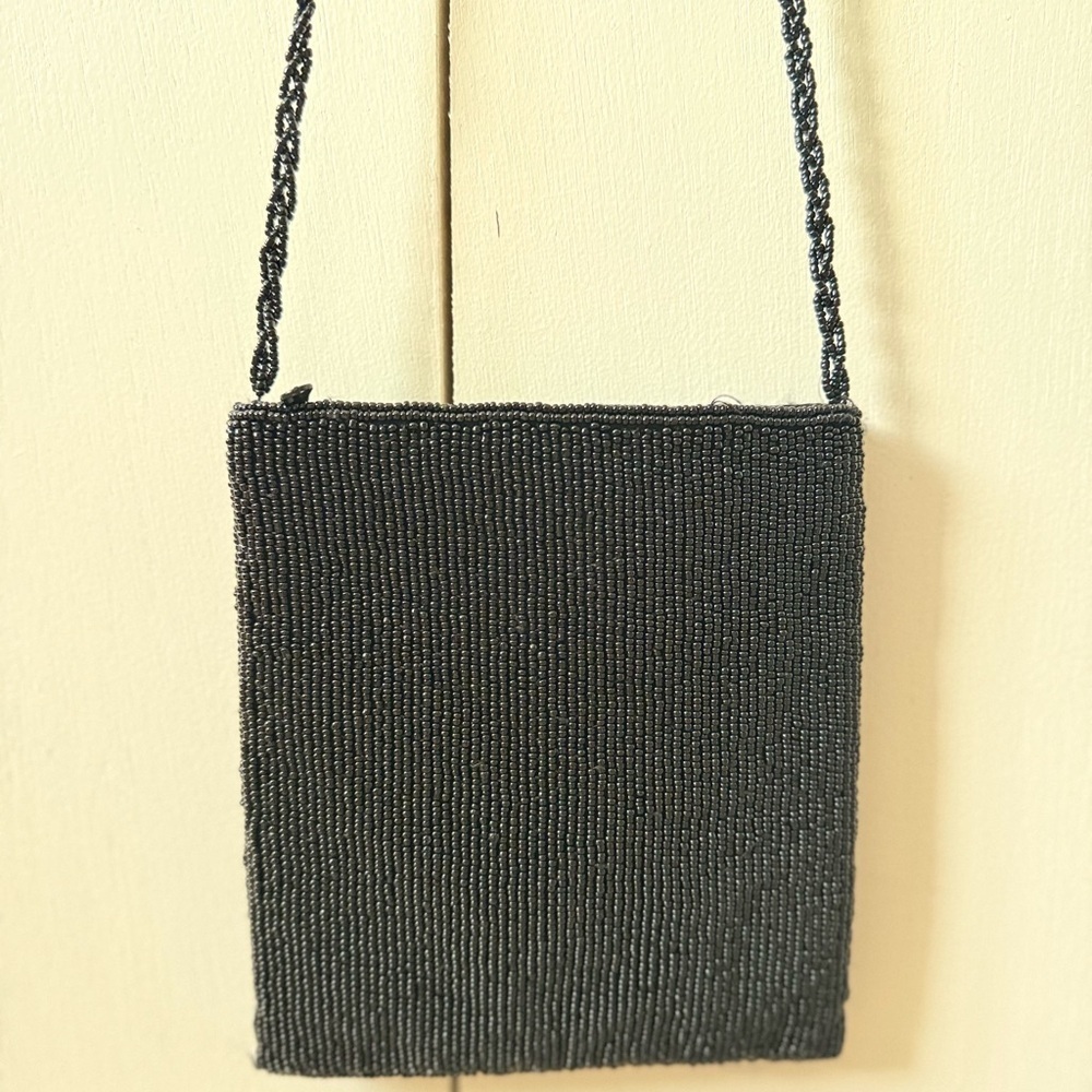 Vintage Beaded Floral Crossbody Bag - Black with Red, Yellow & Green Embroidery - Picture 3 of 5